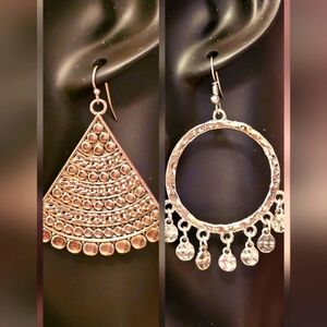 Elegant Silver Hoops and Fan Earrings Set E1P25/6